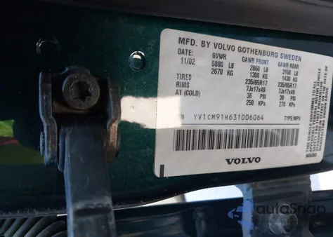 2003 Volvo Xc90 T6 z USA, uszkodzony, nr VIN YV1CM91H631006064